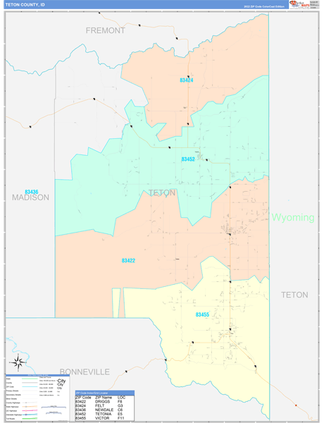 Teton County Wall Map Color Cast Style