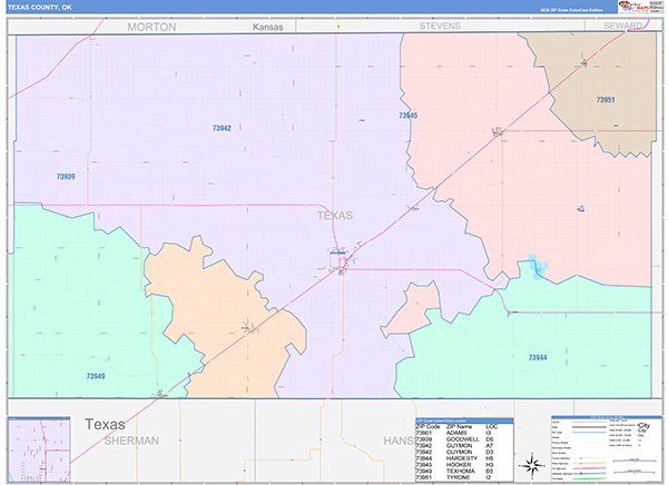 Texas County, OK Wall Map