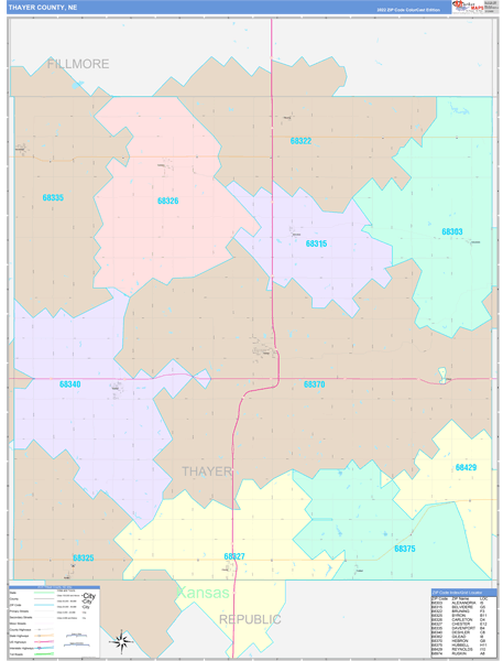 Thayer County, NE Zip Code Map