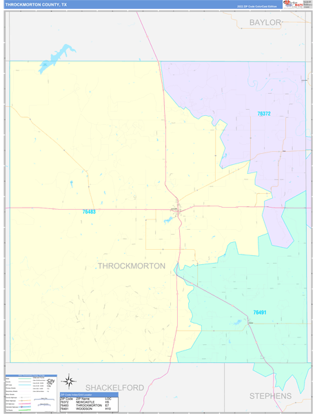 Throckmorton County, TX Wall Map Color Cast Style