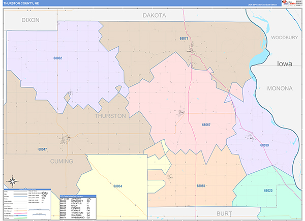 Thurston County, NE Zip Code Map