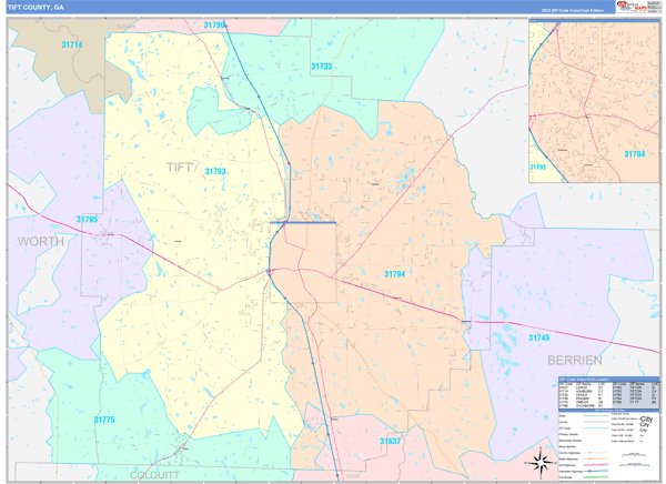 Tift County, GA Wall Map
