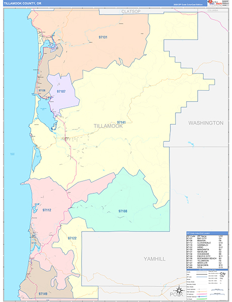 Tillamook County, OR Wall Map
