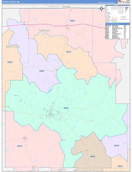 Tippah County, MS Zip Code Map