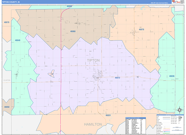 Tipton County, IN Zip Code Map