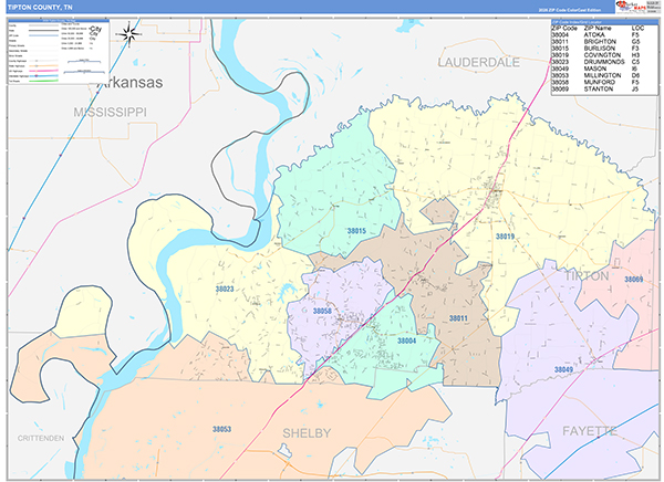 Tipton County, TN Zip Code Map