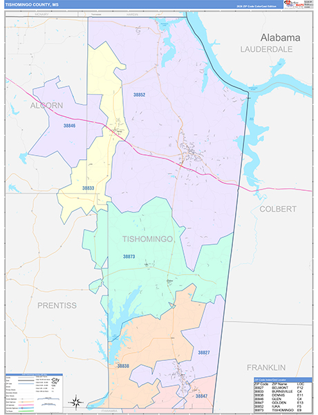 Tishomingo County, MS Zip Code Map