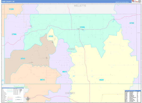 Todd County, SD Zip Code Map