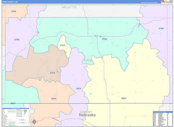 Todd County, SD Zip Code Map