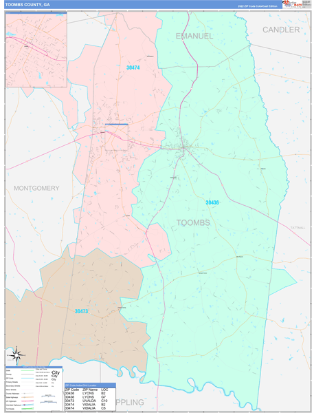 Toombs County, GA Zip Code Map