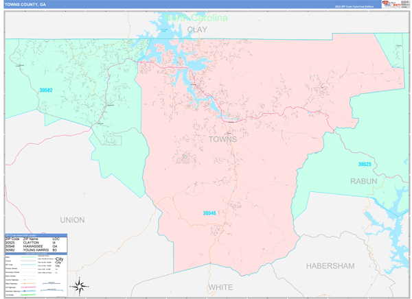 Towns County, GA Wall Map