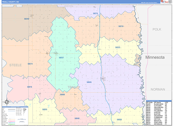 Traill County, ND Wall Map Color Cast Style