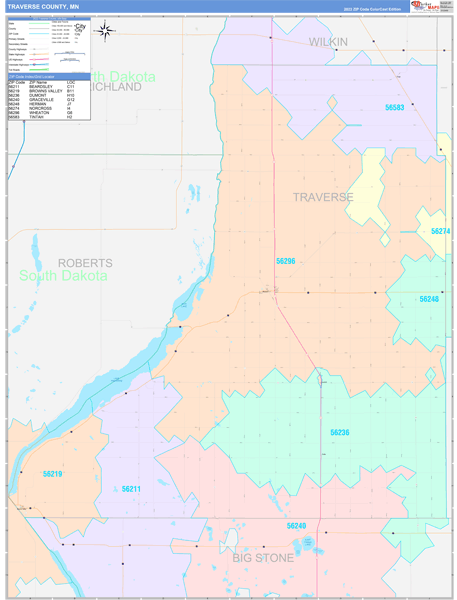 Traverse County, MN Wall Map Color Cast Style