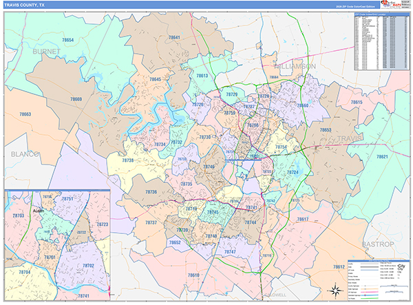Travis County, TX Zip Code Map