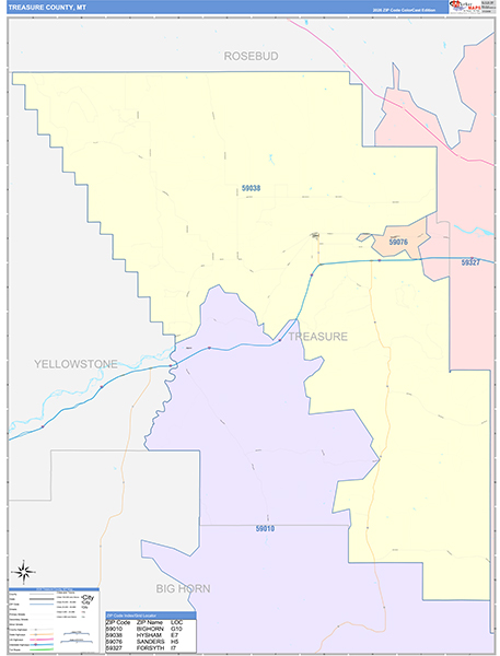 Treasure County, MT Wall Map