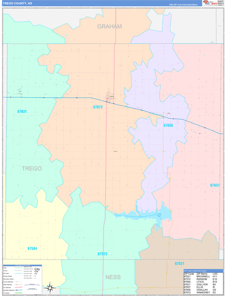 Trego County, KS Zip Code Map