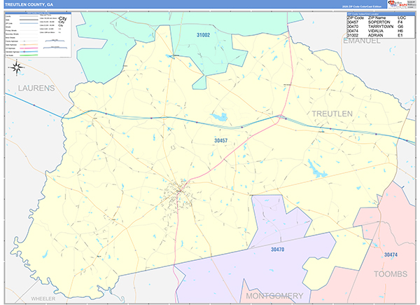 Treutlen County, GA Zip Code Map