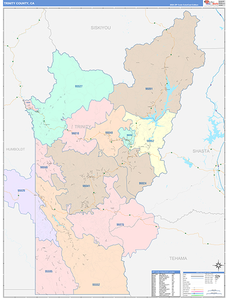Trinity County, CA Map Color Cast Style