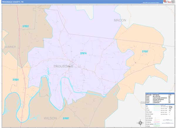 Trousdale County, TN Zip Code Map