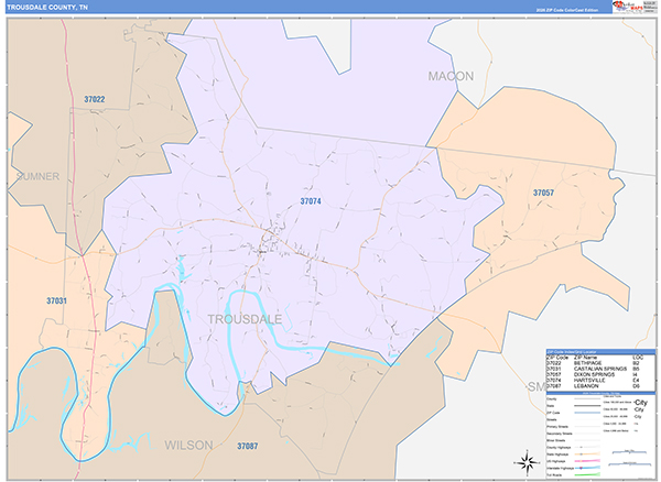 Trousdale County, TN Zip Code Map