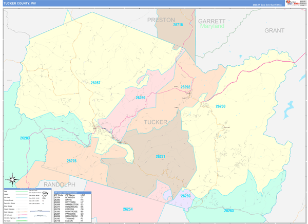 Tucker County, WV Zip Code Map