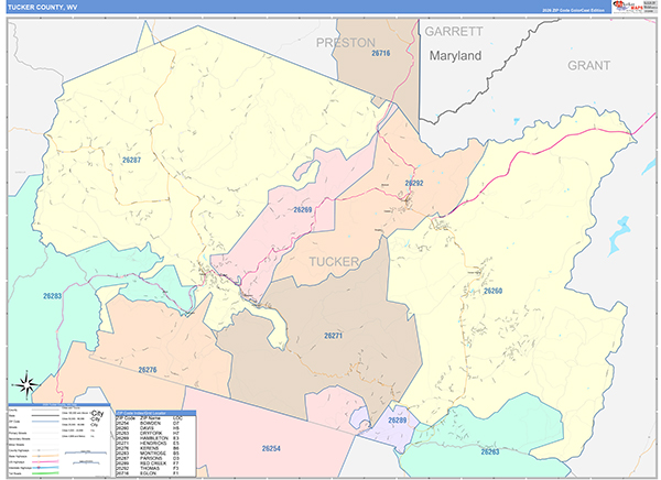 Tucker County, WV Zip Code Map