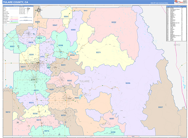 Tulare County, CA Map Color Cast Style