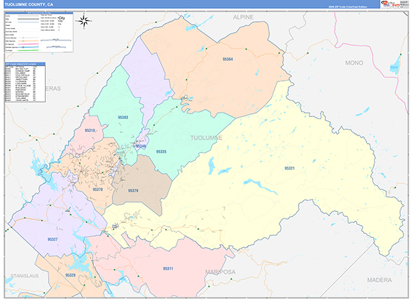 Tuolumne County, CA Map Color Cast Style