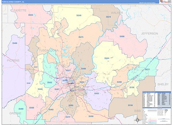 Tuscaloosa County, AL Zip Code Map