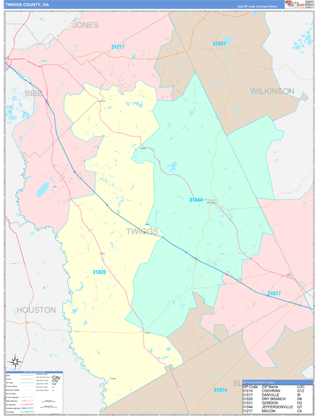 Twiggs County, GA Wall Map