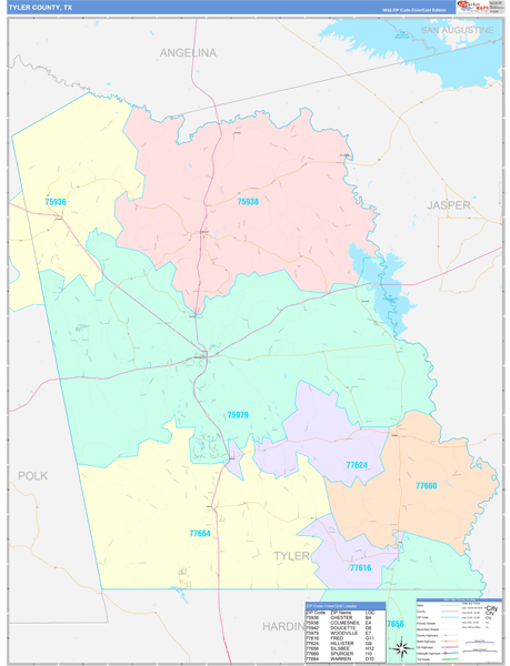 Tyler County Digital Map Color Cast Style