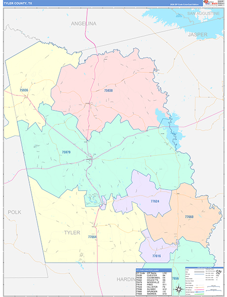 Tyler County, TX Zip Code Map