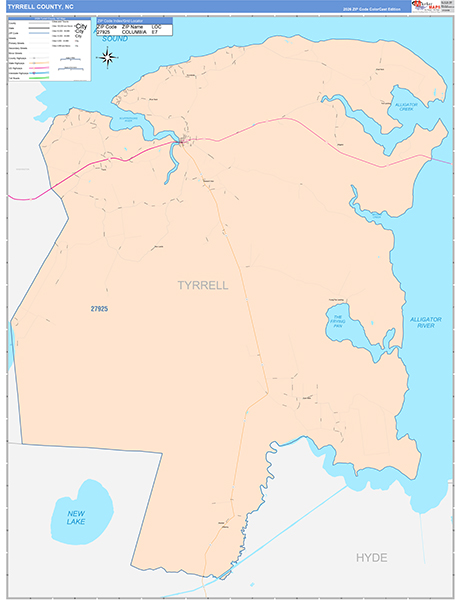 Tyrrell County, NC Zip Code Map
