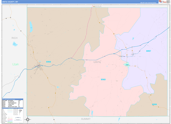 Uinta County Digital Map Color Cast Style