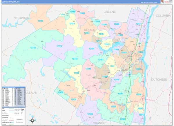 Ulster County Wall Map Color Cast Style