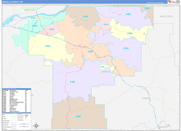 Umatilla County Wall Map Color Cast Style