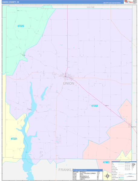 Union County, IN Wall Map Color Cast Style
