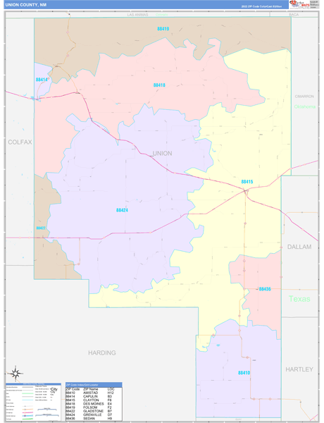Union County, NM Wall Map Color Cast Style