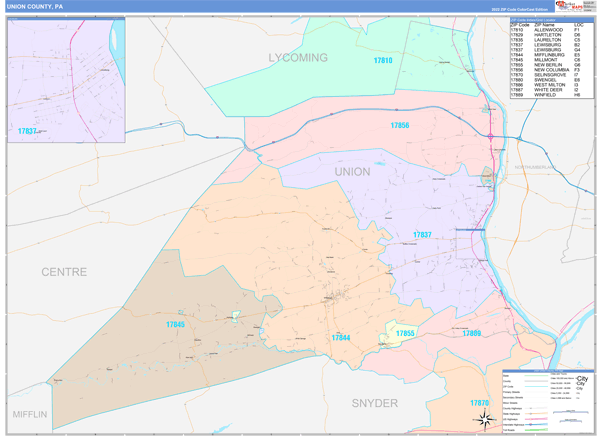 Union County, PA Zip Code Map