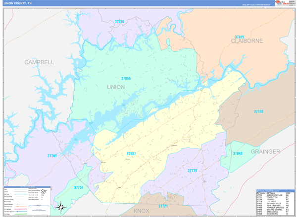 Union County, TN Zip Code Map