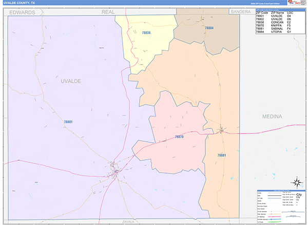 Uvalde County, TX Zip Code Map
