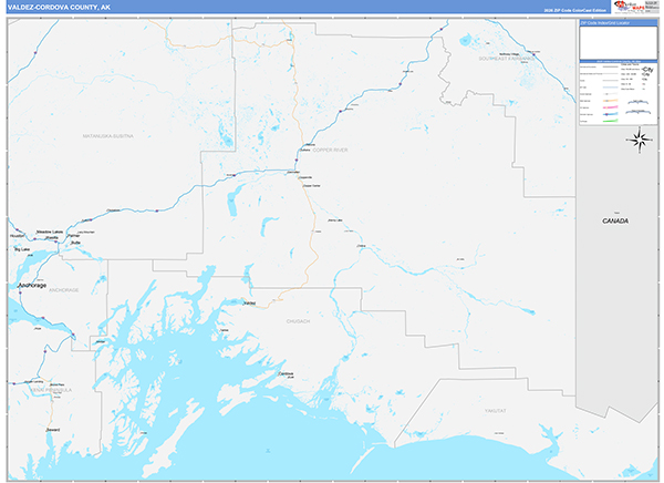 Valdez-Cordova Borough (County), AK Wall Map
