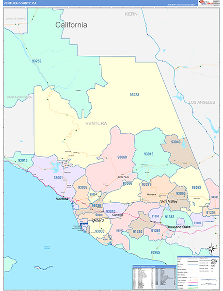 Ventura County, CA Map Color Cast Style