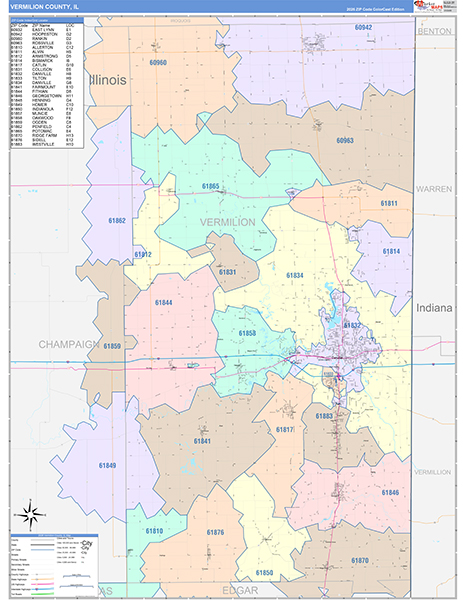 Vermilion County, IL Wall Map