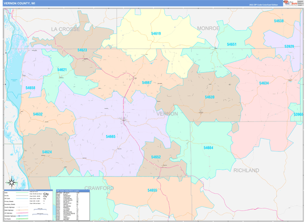 Vernon County Digital Map Color Cast Style