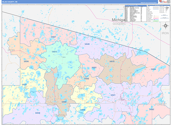 Vilas County, WI Wall Map