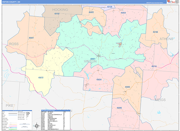 Vinton County, OH Zip Code Map