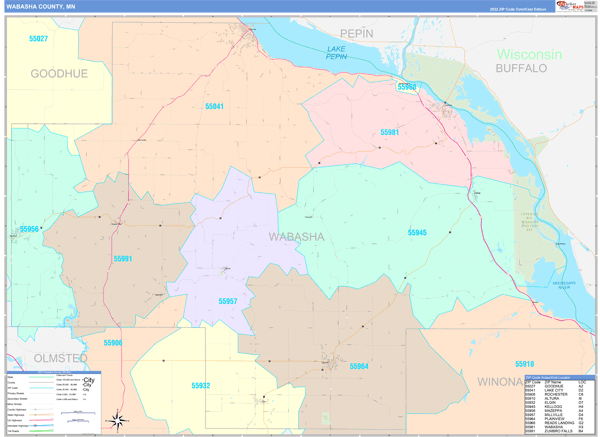 Wabasha County Wall Map Color Cast Style