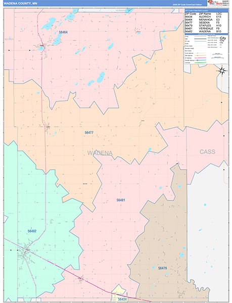 Wadena County, MN Zip Code Map