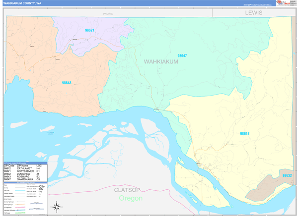 Wahkiakum County Digital Map Color Cast Style